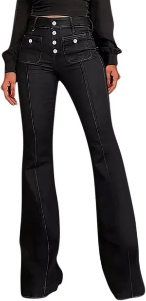 Flare Jeans for Women Fashion High Waist Button Denim Pants Casual Stretch Bootcut Jeans Skinny Bell Bottom Jeans