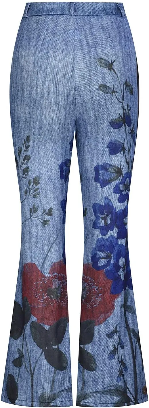 Flare Jeans for Women Fashion Print Bell Bottom Jeans Loose High Waisted Wide Leg Denim Jeans with Pockets