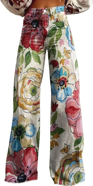 Flare Jeans for Women Wide Leg Jeans Woman Vintage High Waisted Straight Stretch Pants with Pockets