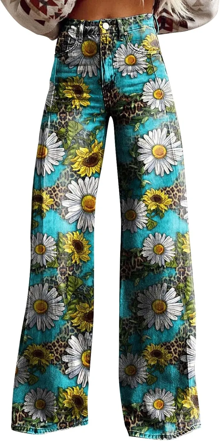Flare Jeans for Women Wide Leg Jeans Woman Vintage High Waisted Straight Stretch Pants with Pockets