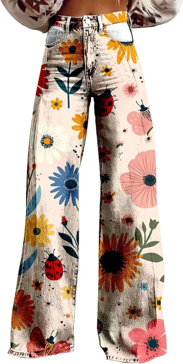 Flare Jeans for Women Wide Leg Jeans Woman Vintage High Waisted Straight Stretch Pants with Pockets
