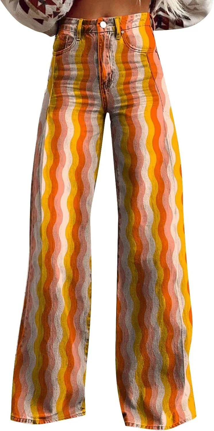 Flare Jeans for Women Wide Leg Jeans Woman Vintage High Waisted Straight Stretch Pants with Pockets