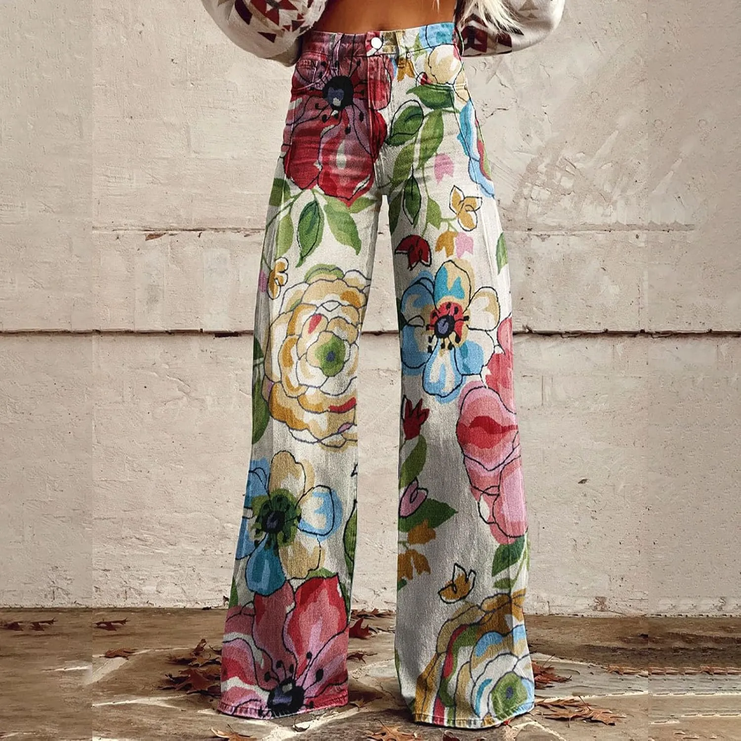 Flare Jeans for Women Wide Leg Jeans Woman Vintage High Waisted Straight Stretch Pants with Pockets