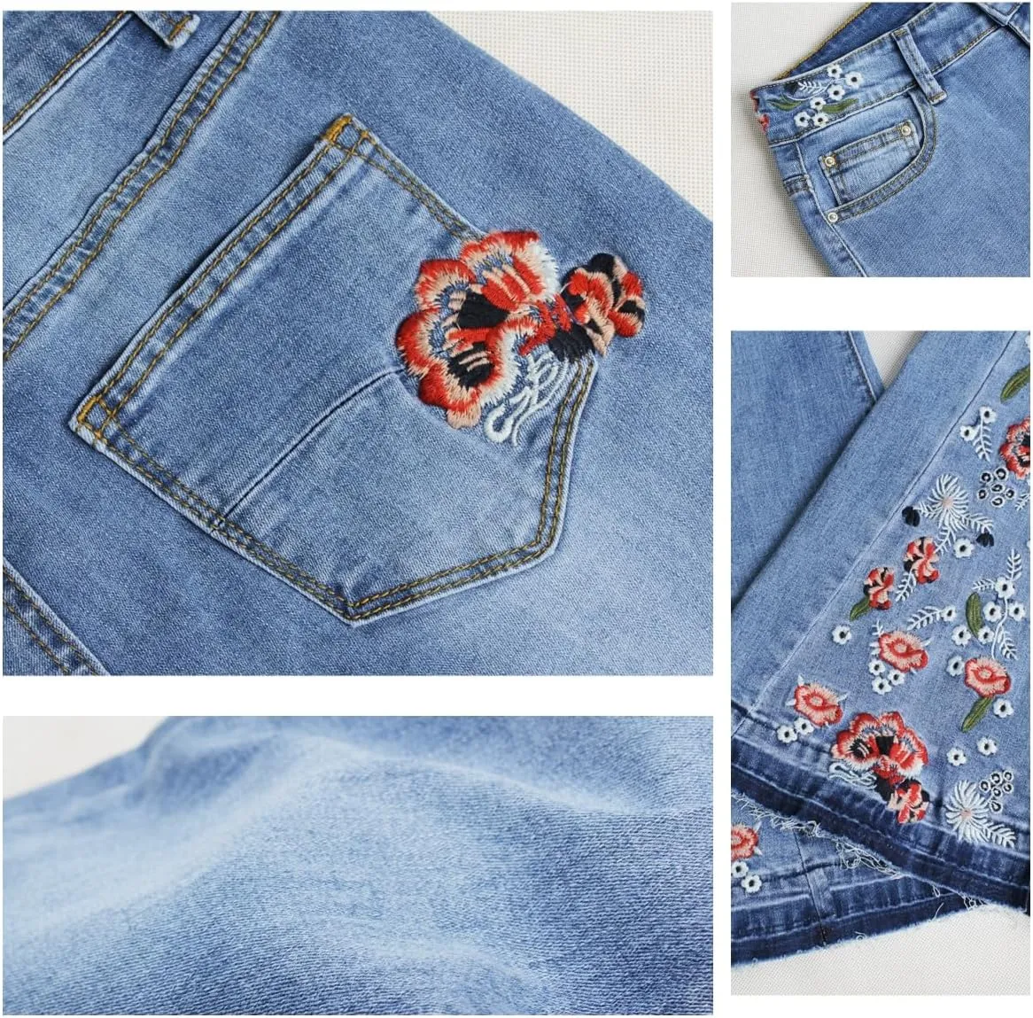 Flared Jeans for Women High Waisted Bell Bottom Jeans 70s Retro Jeans Lightweight Denim Pants Embroidered Bootcut Jeans
