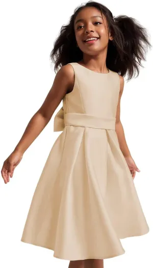 Flower Girl Dress Elegant Sleeveless Kids' Satin Dress with Bow Perfect for Special Occasions