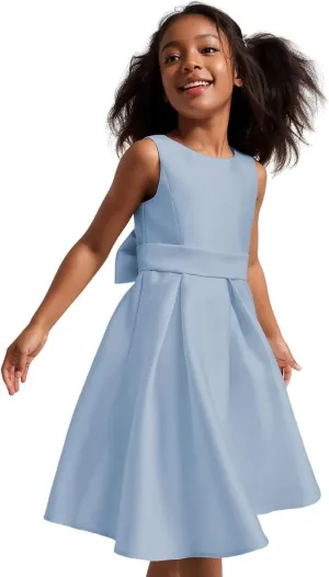 Flower Girl Dress Elegant Sleeveless Kids' Satin Dress with Bow Perfect for Special Occasions