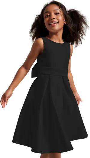 Flower Girl Dress Elegant Sleeveless Kids' Satin Dress with Bow Perfect for Special Occasions