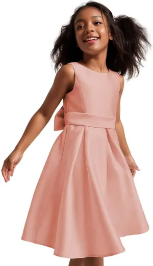 Flower Girl Dress Elegant Sleeveless Kids' Satin Dress with Bow Perfect for Special Occasions