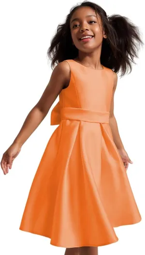 Flower Girl Dress Elegant Sleeveless Kids' Satin Dress with Bow Perfect for Special Occasions