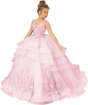 Flower Girl Dress Lace Applique - First Communion Dress Puffy Tulle Pageant Dress for Girls