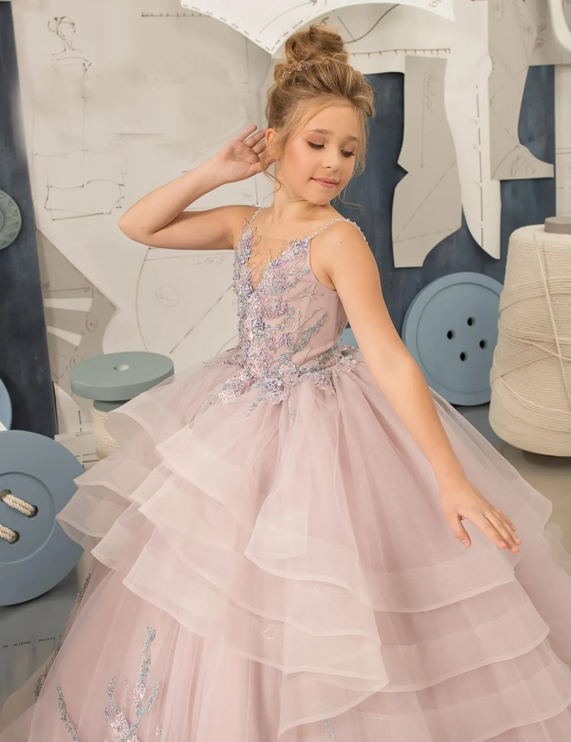 Flower Girl Dress Lace Applique - First Communion Dress Puffy Tulle Pageant Dress for Girls