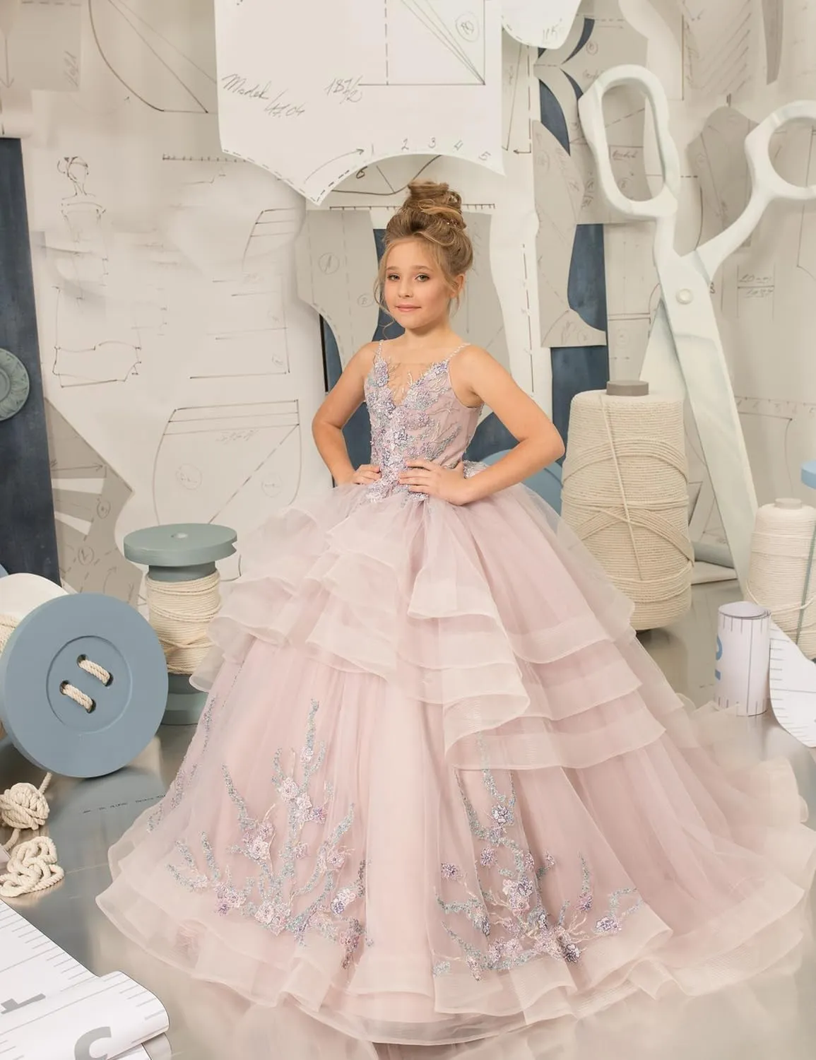 Flower Girl Dress Lace Applique - First Communion Dress Puffy Tulle Pageant Dress for Girls