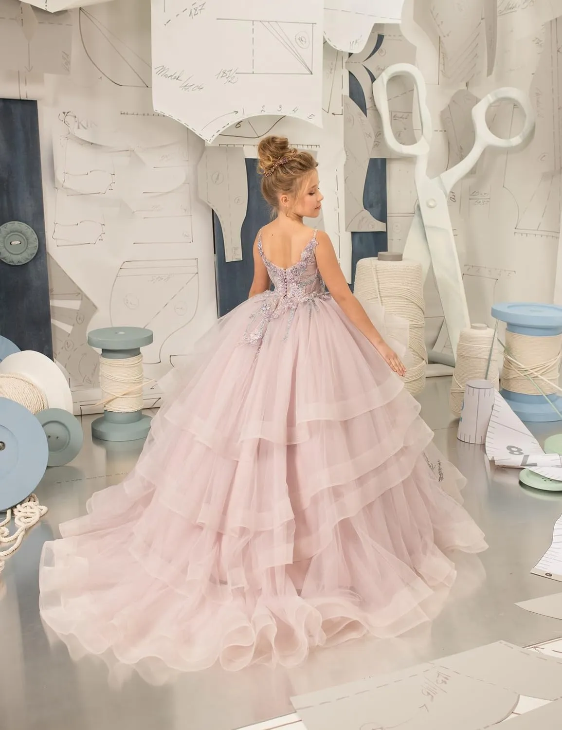 Flower Girl Dress Lace Applique - First Communion Dress Puffy Tulle Pageant Dress for Girls