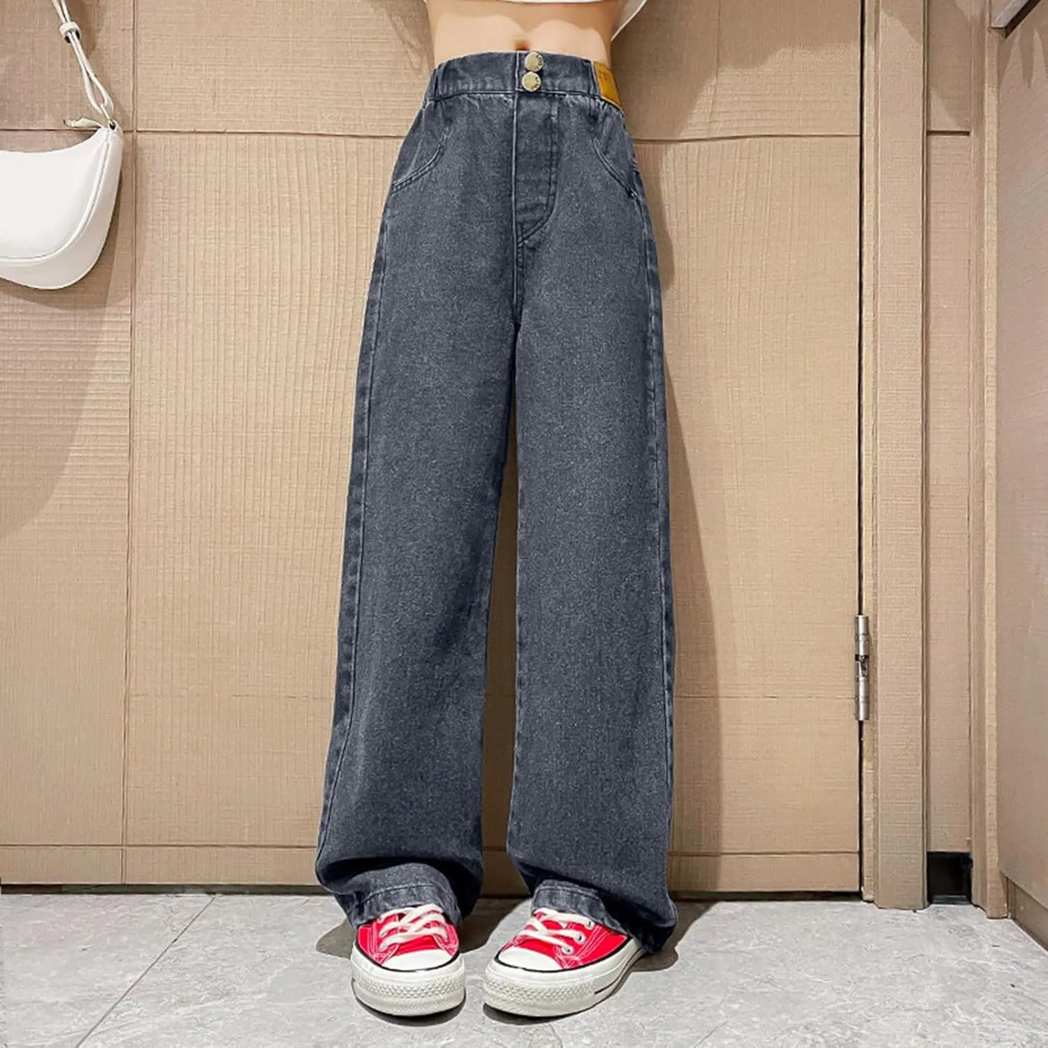 Girls Jeans Wide Leg Baggy Preppy Clothes Straight Leg Baggy Jeans Casual Running Denim Comfy Training Loose Modern
