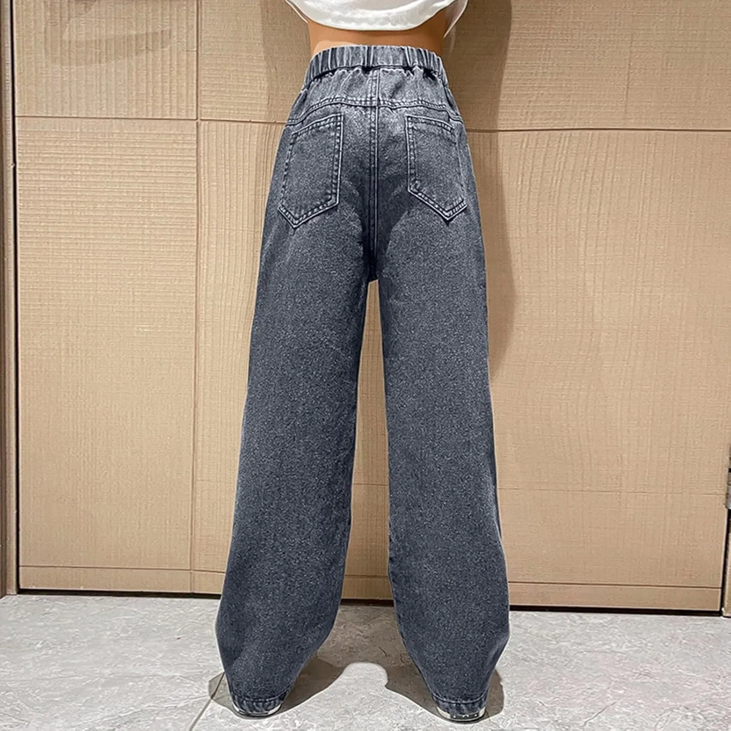 Girls Jeans Wide Leg Baggy Preppy Clothes Straight Leg Baggy Jeans Casual Running Denim Comfy Training Loose Modern