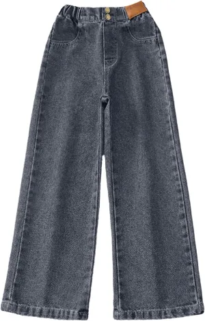 Girls Jeans Wide Leg Baggy Preppy Clothes Straight Leg Baggy Jeans Casual Running Denim Comfy Training Loose Modern