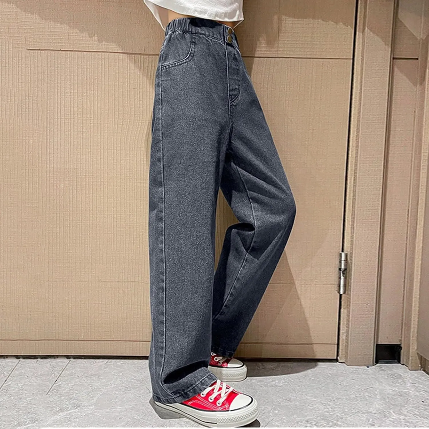 Girls Jeans Wide Leg Baggy Preppy Clothes Straight Leg Baggy Jeans Casual Running Denim Comfy Training Loose Modern