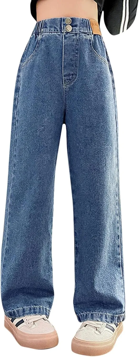 Girls Jeans Wide Leg Baggy Preppy Clothes Straight Leg Baggy Jeans Casual Running Denim Comfy Training Loose Modern