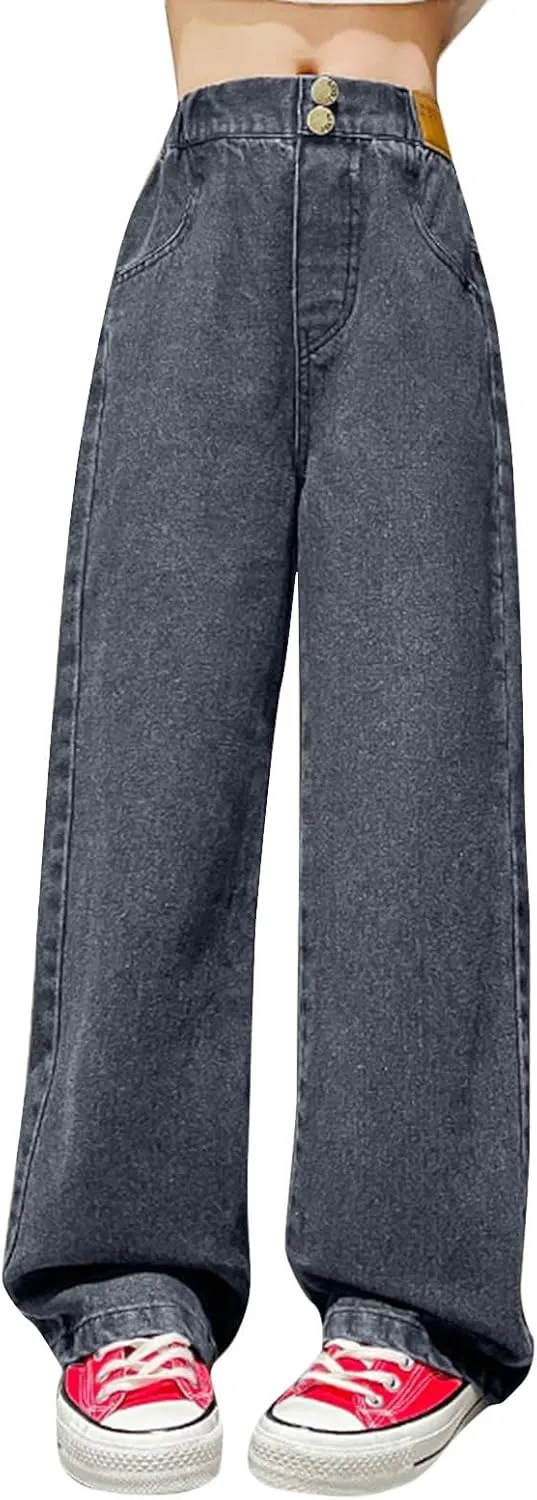 Girls Jeans Wide Leg Baggy Preppy Clothes Straight Leg Baggy Jeans Casual Running Denim Comfy Training Loose Modern