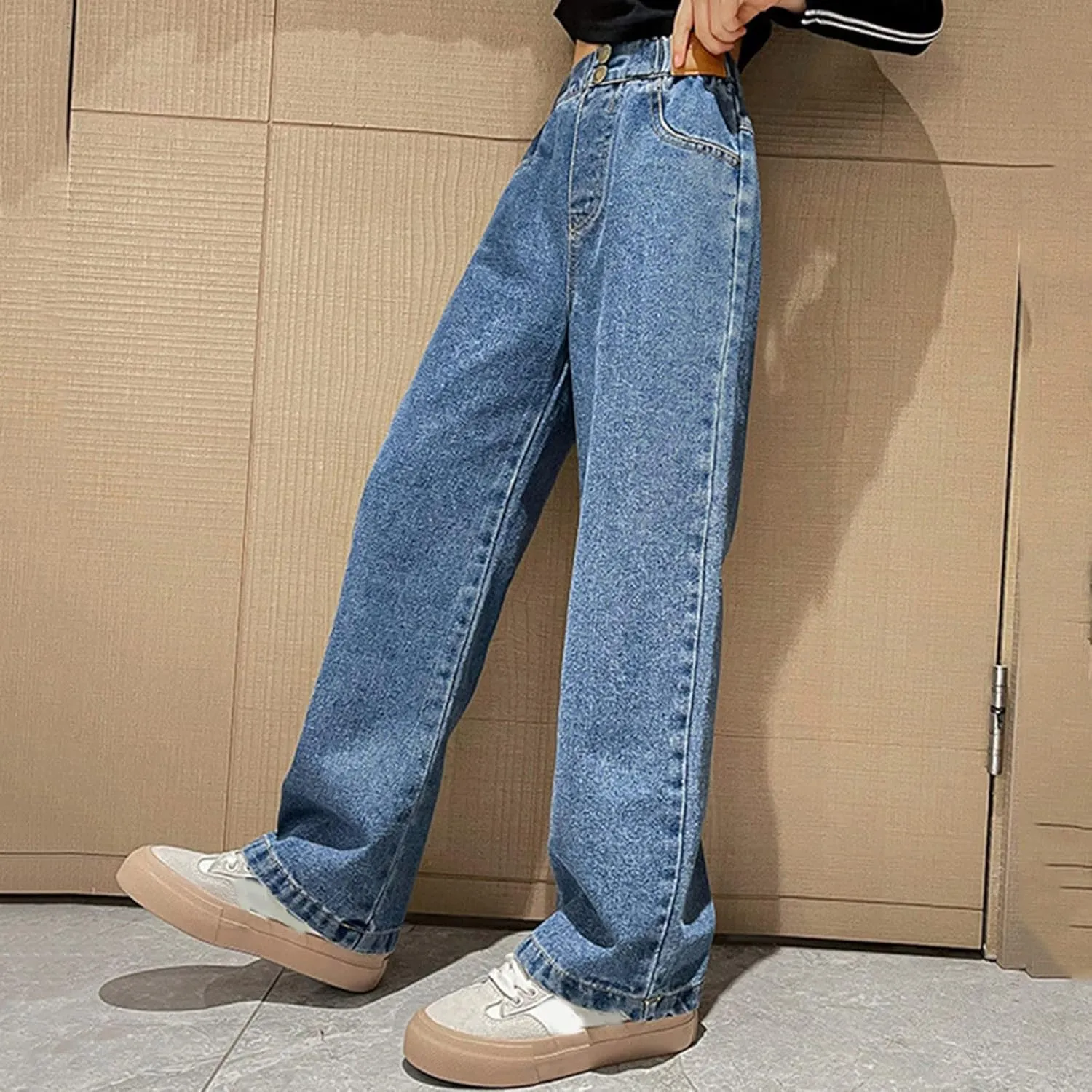 Girls Jeans Wide Leg Baggy Preppy Clothes Straight Leg Baggy Jeans Casual Running Denim Comfy Training Loose Modern