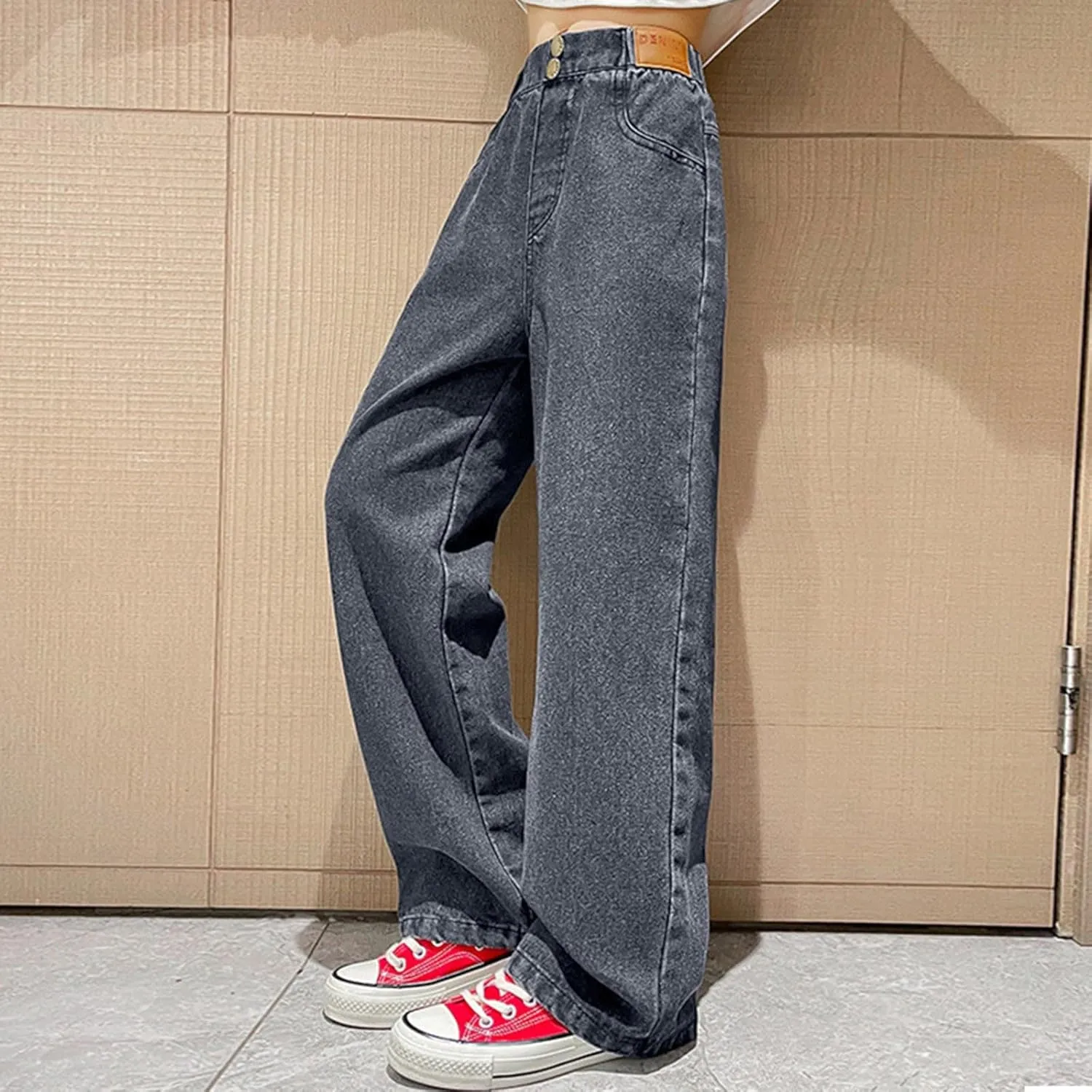 Girls Jeans Wide Leg Baggy Preppy Clothes Straight Leg Baggy Jeans Casual Running Denim Comfy Training Loose Modern