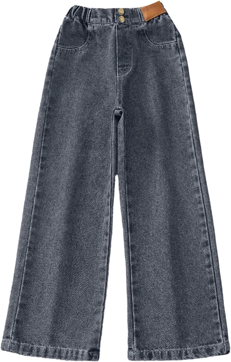 Girls Jeans Wide Leg Baggy Preppy Clothes Straight Leg Baggy Jeans Casual Running Denim Comfy Training Loose Modern