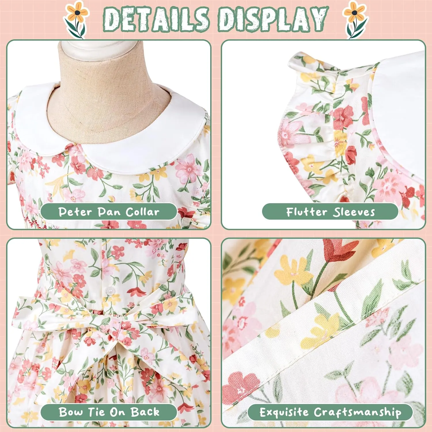 Girls Smocked Blue Dress Toddler Floral Summer Dress Vintage Dresses Kindergarten Graduation Dress