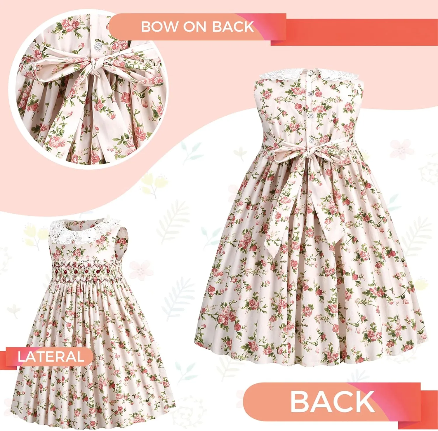 Girls Smocked Blue Dress Toddler Floral Summer Dress Vintage Dresses Kindergarten Graduation Dress