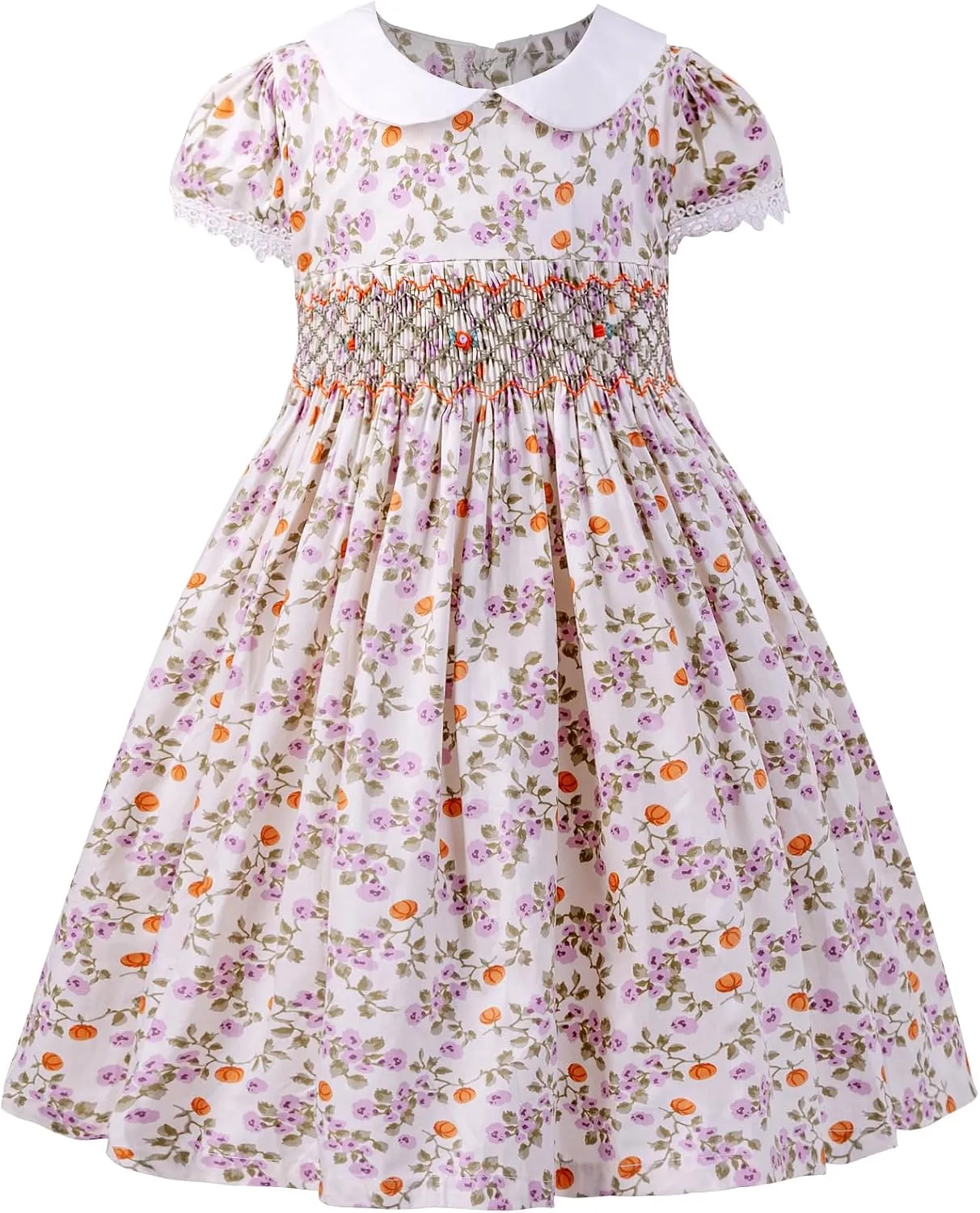 Girls Smocked Blue Dress Toddler Floral Summer Dress Vintage Dresses Kindergarten Graduation Dress