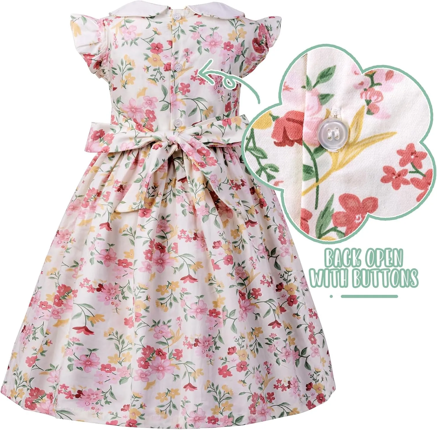 Girls Smocked Blue Dress Toddler Floral Summer Dress Vintage Dresses Kindergarten Graduation Dress