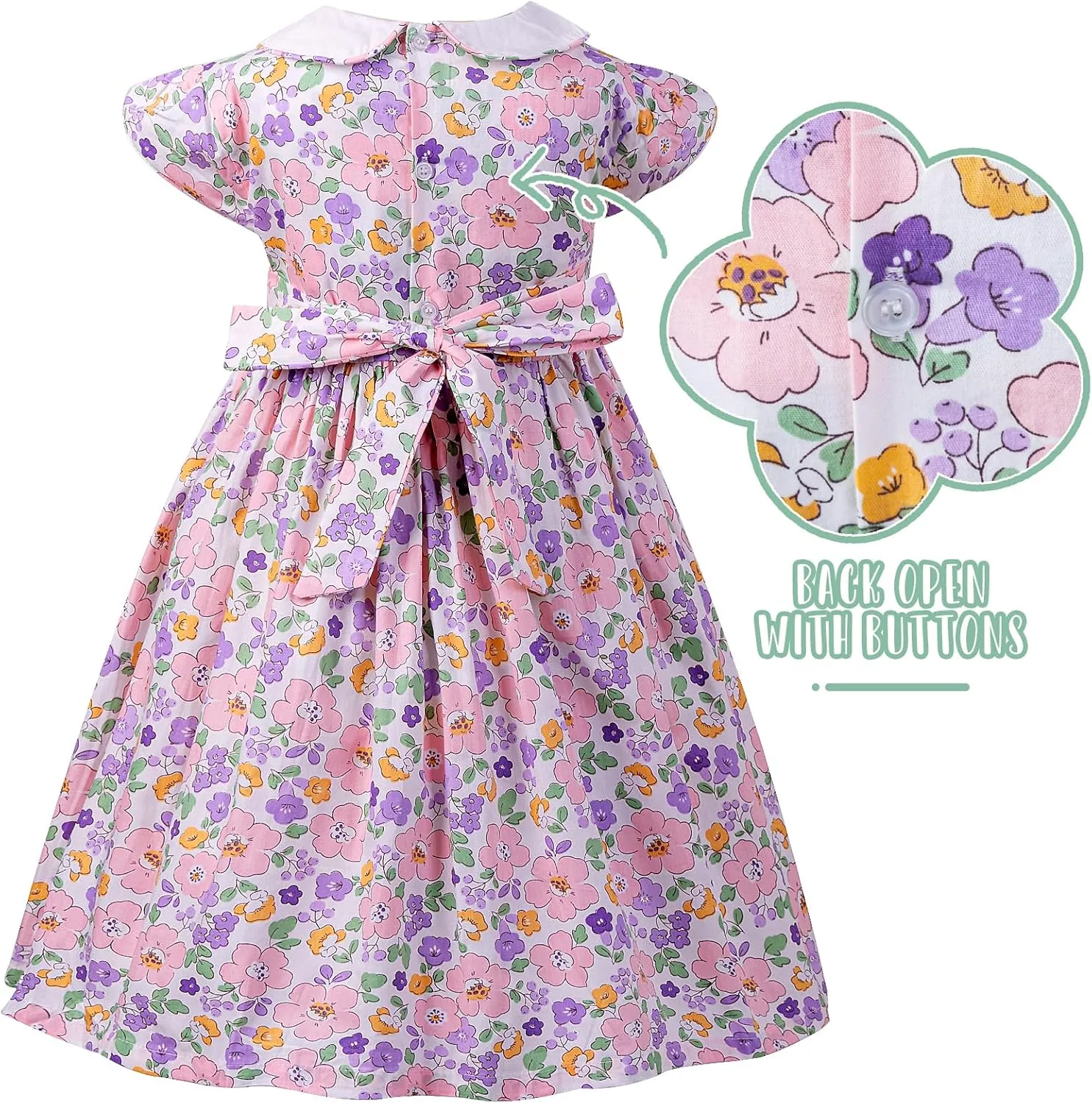 Girls Smocked Blue Dress Toddler Floral Summer Dress Vintage Dresses Kindergarten Graduation Dress