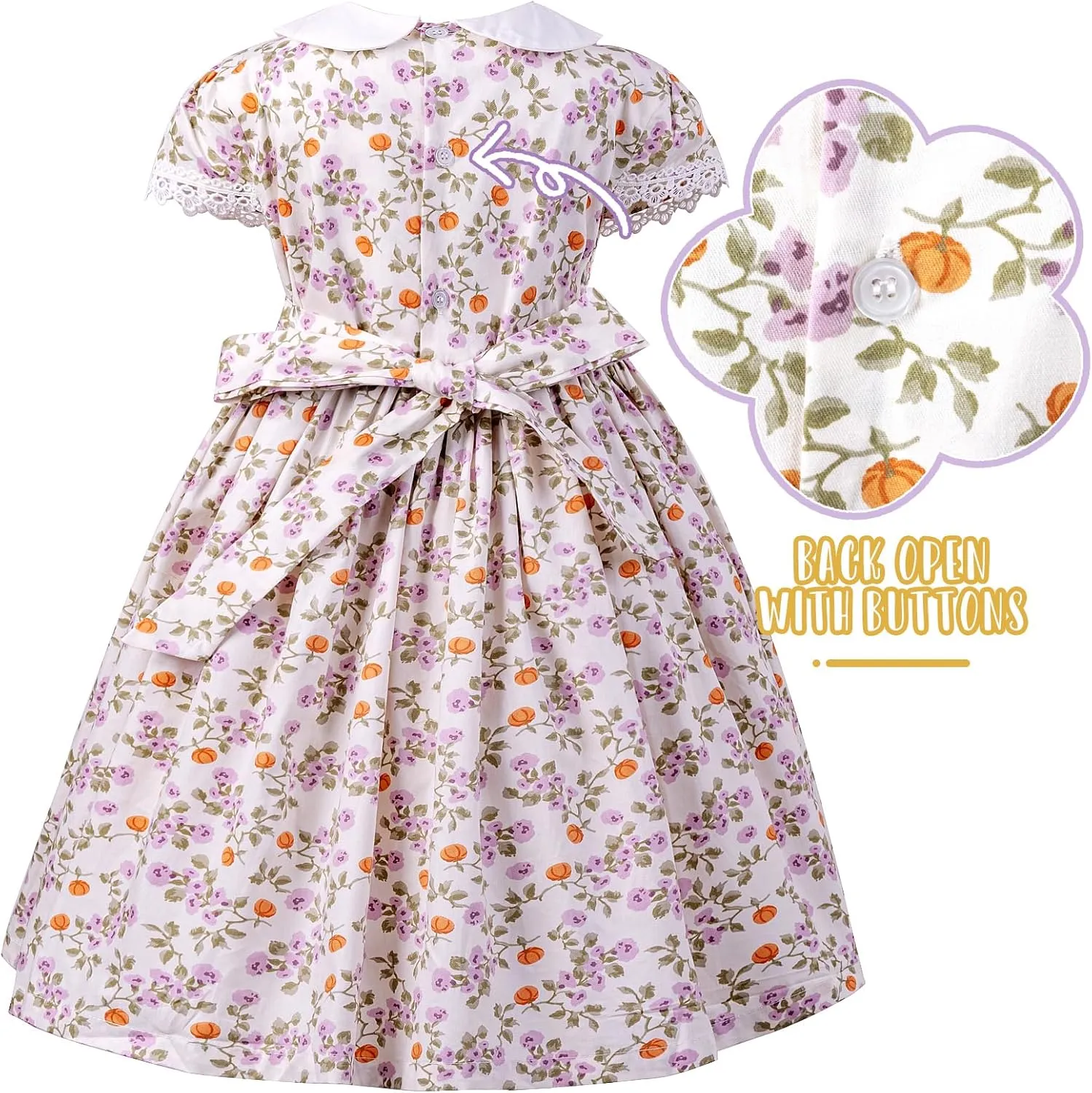 Girls Smocked Blue Dress Toddler Floral Summer Dress Vintage Dresses Kindergarten Graduation Dress