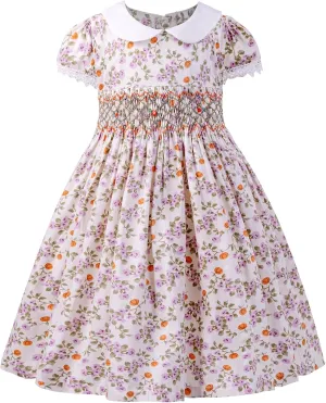 Girls Smocked Blue Dress Toddler Floral Summer Dress Vintage Dresses Kindergarten Graduation Dress
