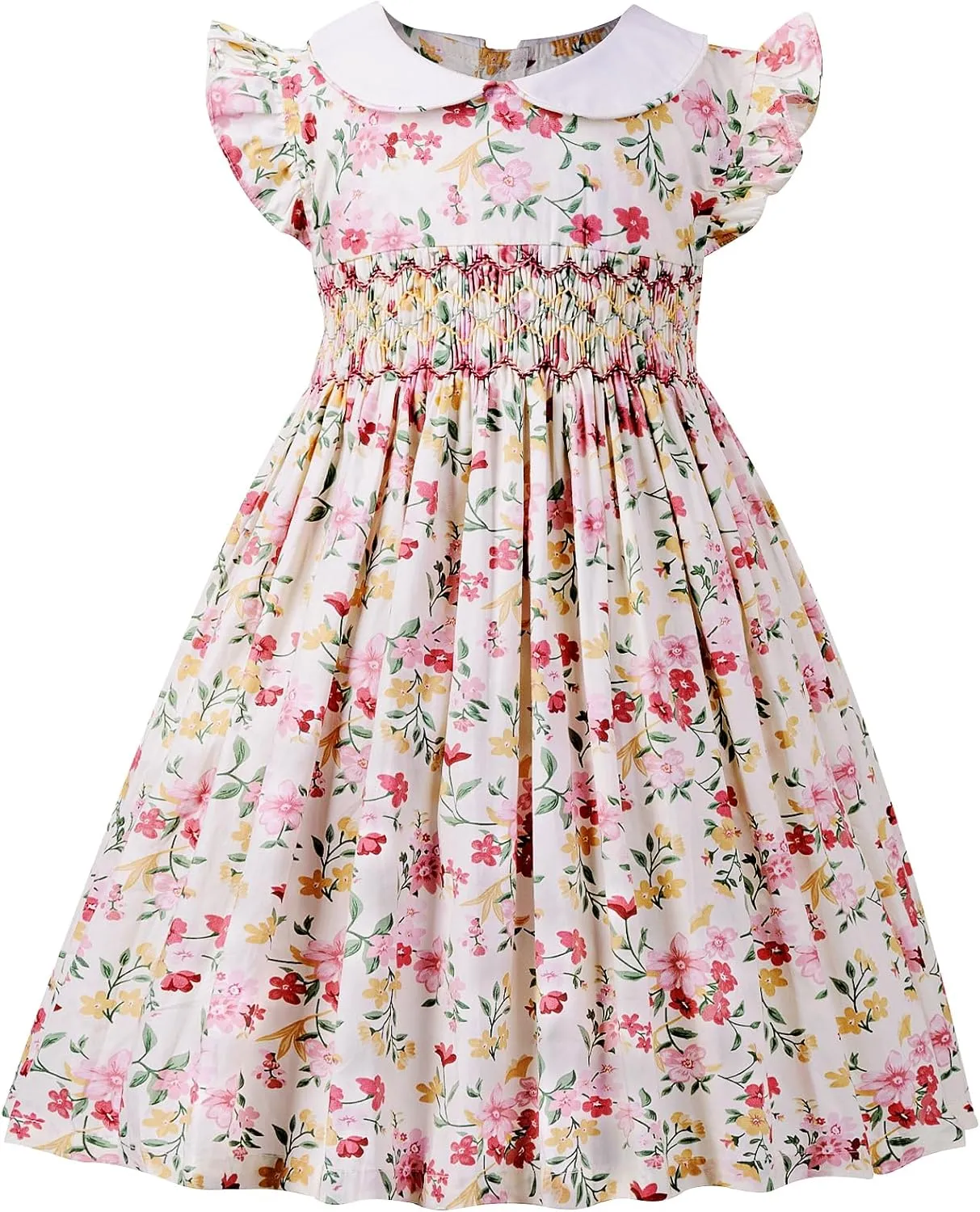 Girls Smocked Blue Dress Toddler Floral Summer Dress Vintage Dresses Kindergarten Graduation Dress