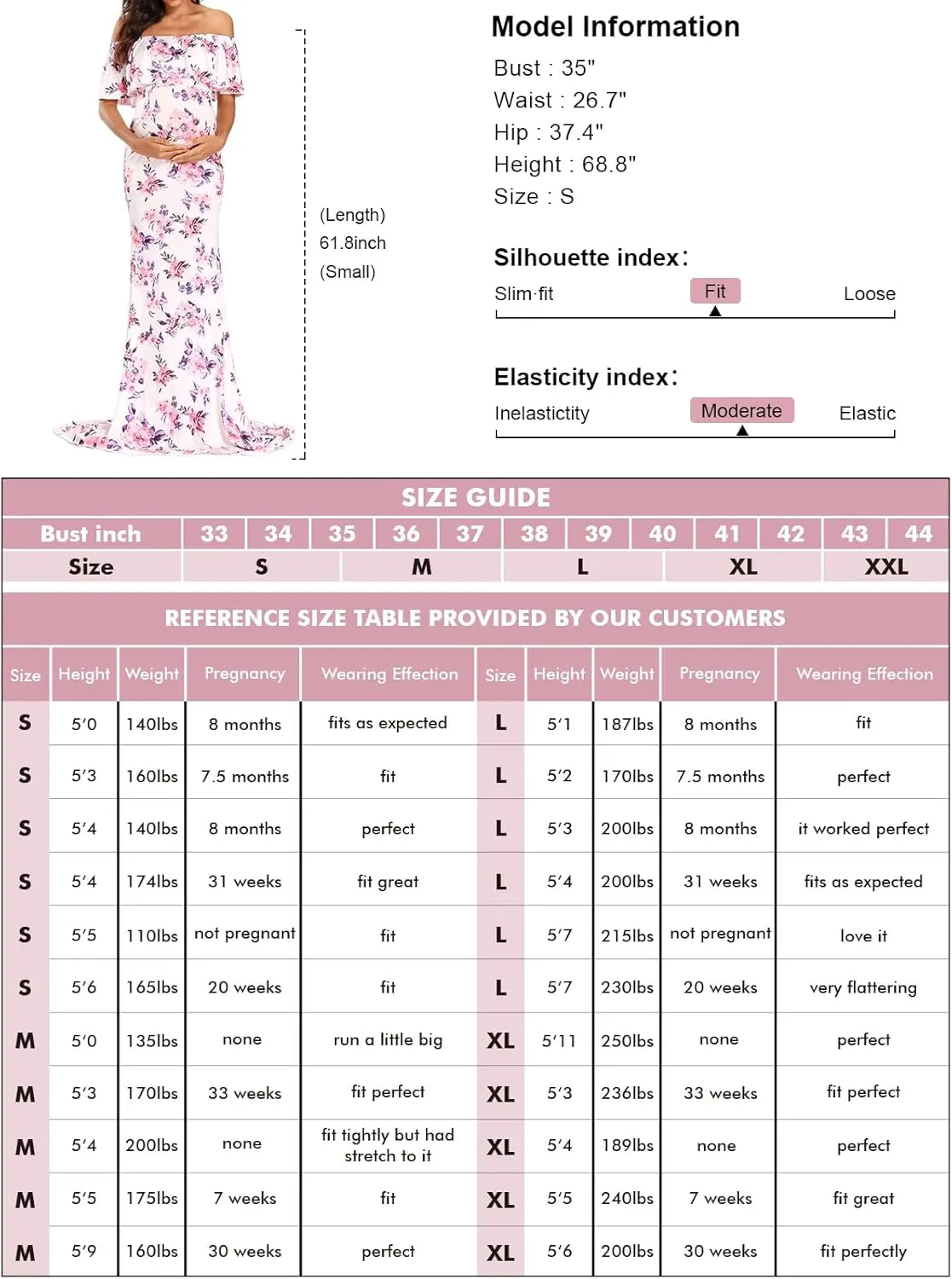 Glampunch Womens Off Shoulder Maternity Dress Ruffles Elegant Slim Gowns Fit Maxi Photography Dress