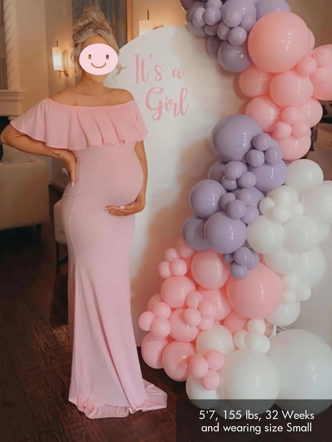 Glampunch Womens Off Shoulder Maternity Dress Ruffles Elegant Slim Gowns Fit Maxi Photography Dress