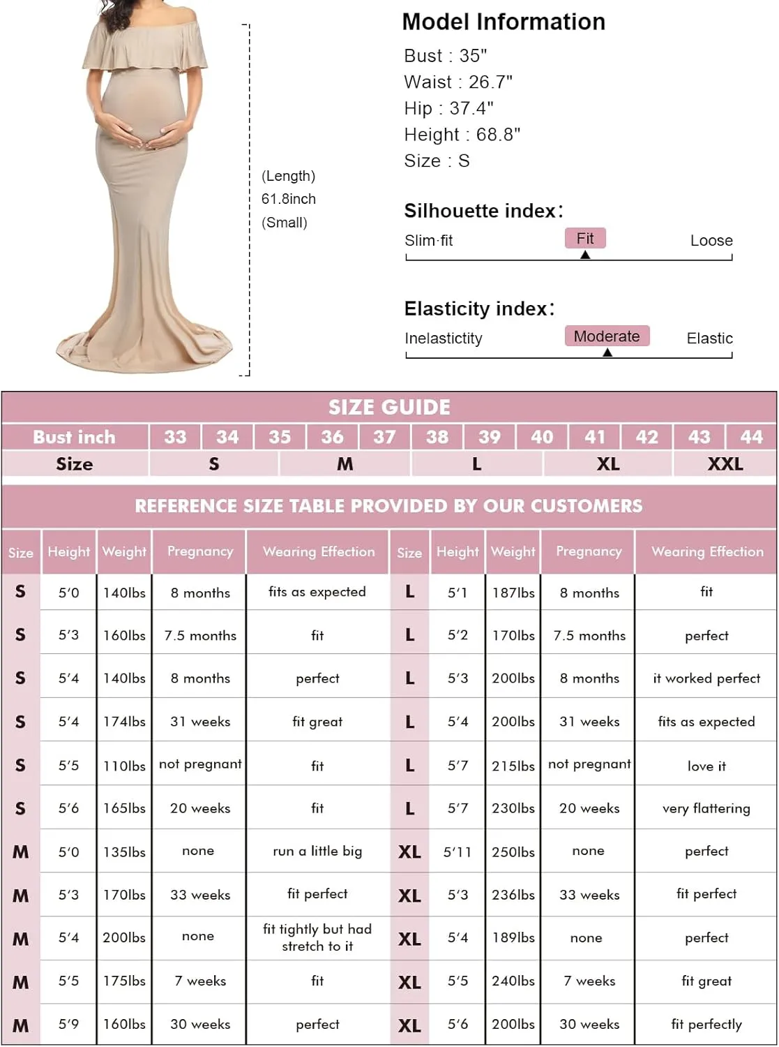 Glampunch Womens Off Shoulder Maternity Dress Ruffles Elegant Slim Gowns Fit Maxi Photography Dress