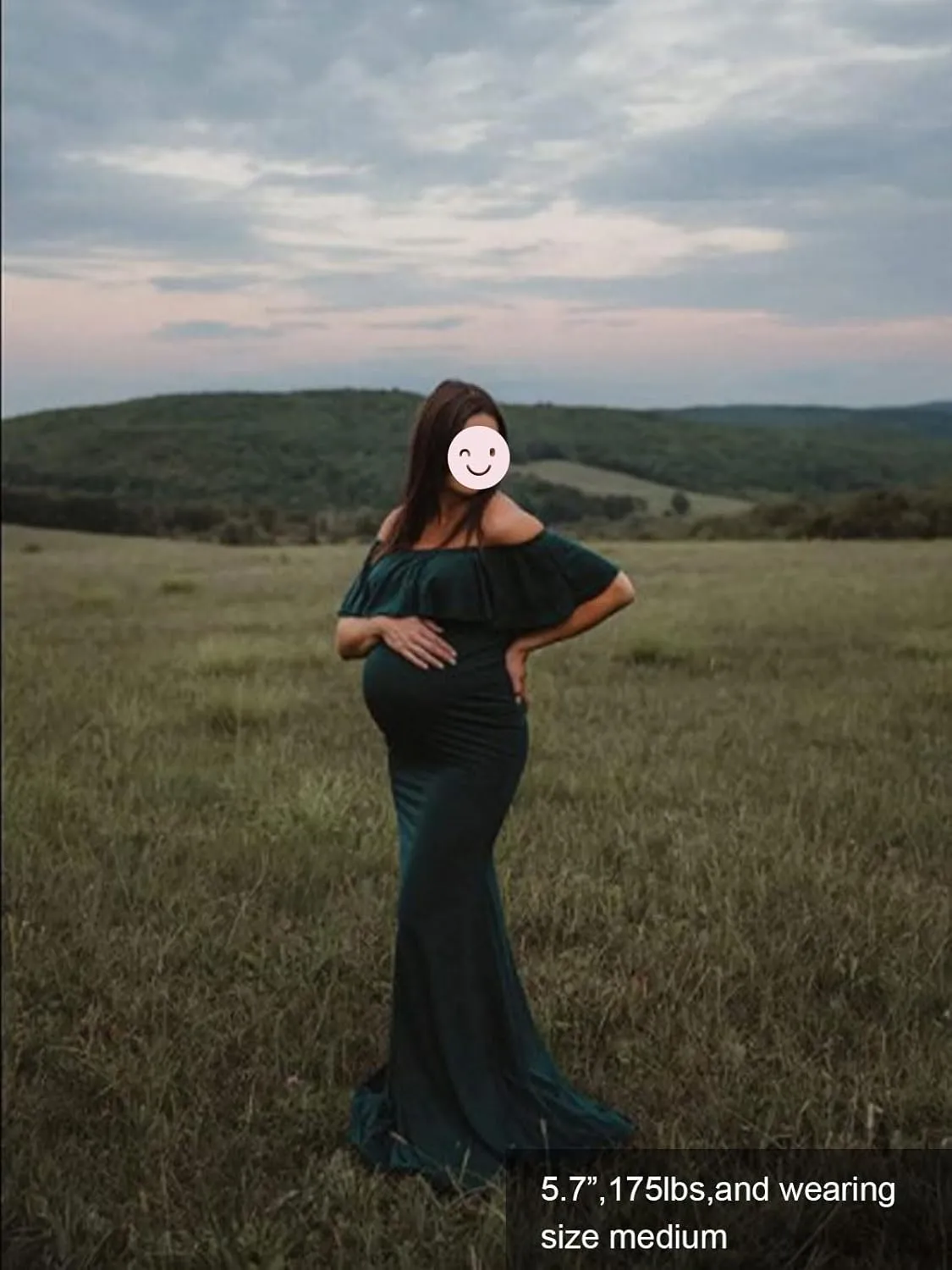 Glampunch Womens Off Shoulder Maternity Dress Ruffles Elegant Slim Gowns Fit Maxi Photography Dress