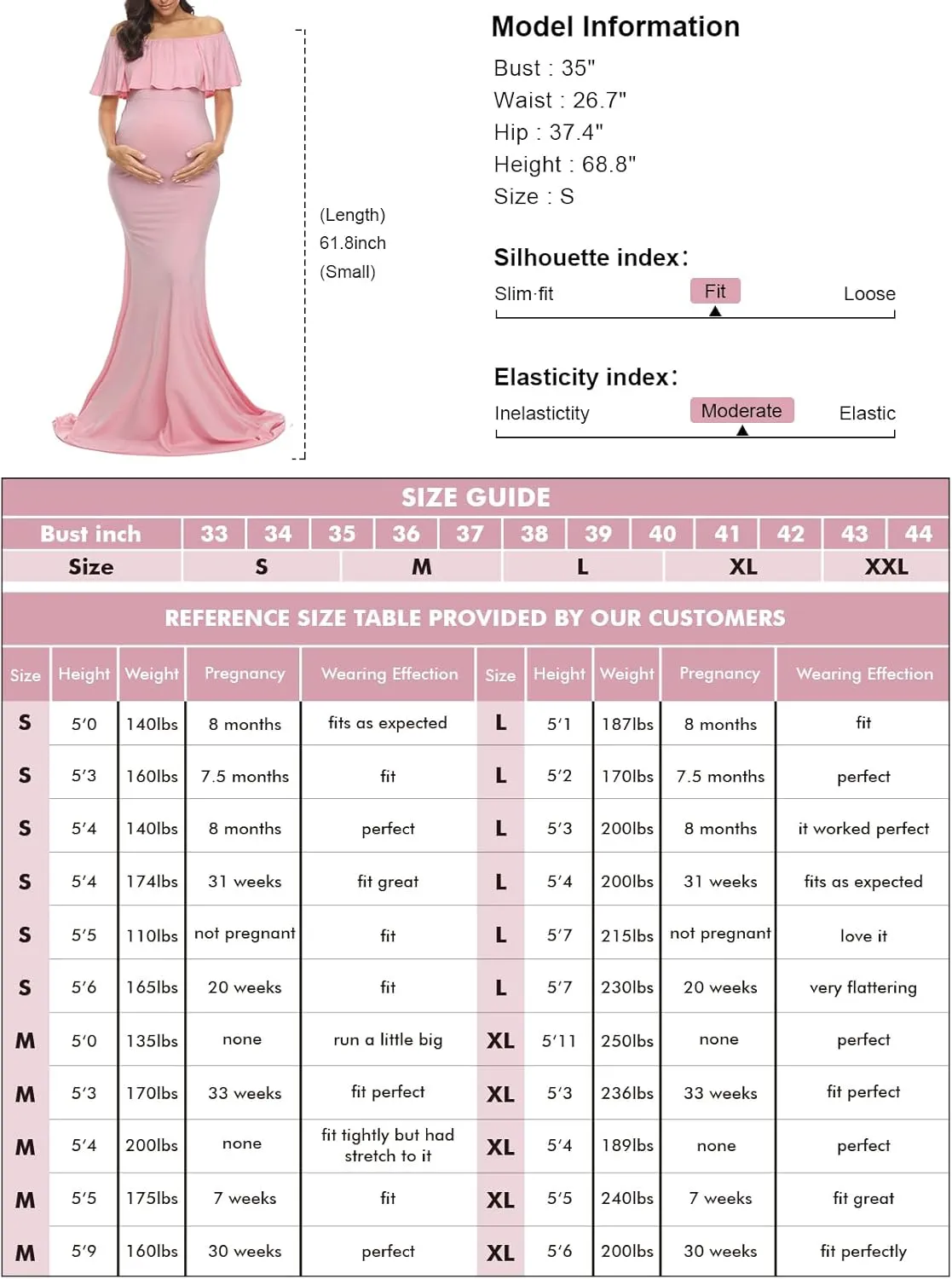 Glampunch Womens Off Shoulder Maternity Dress Ruffles Elegant Slim Gowns Fit Maxi Photography Dress