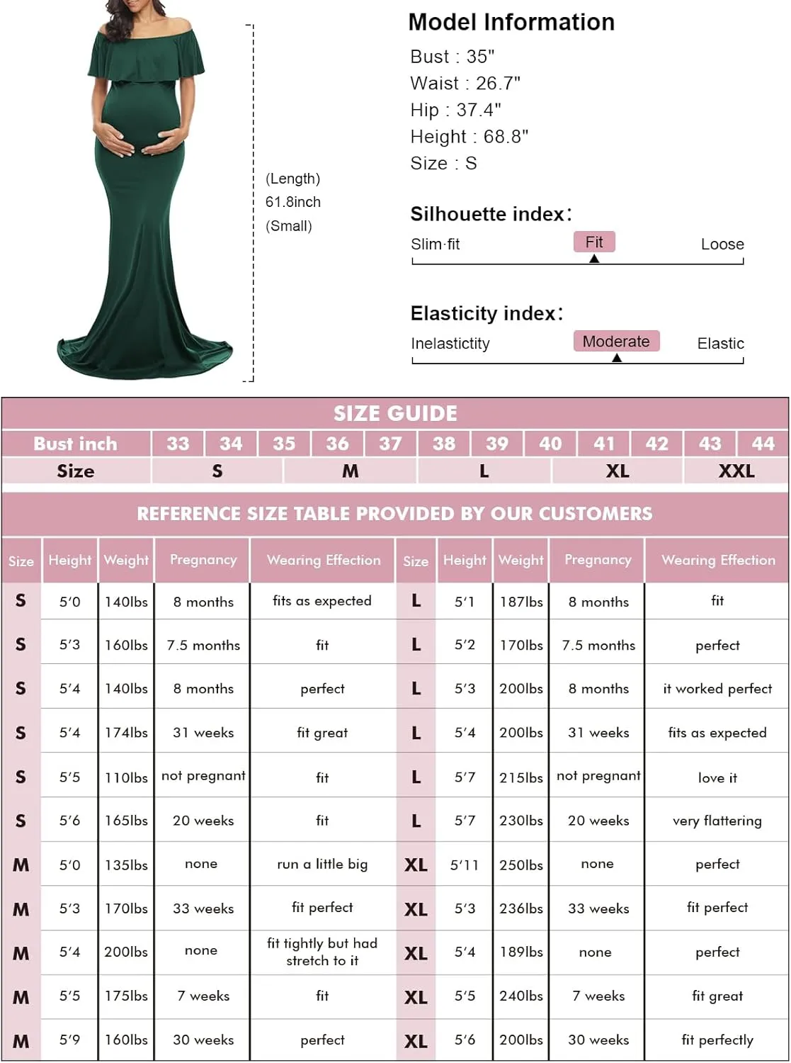 Glampunch Womens Off Shoulder Maternity Dress Ruffles Elegant Slim Gowns Fit Maxi Photography Dress