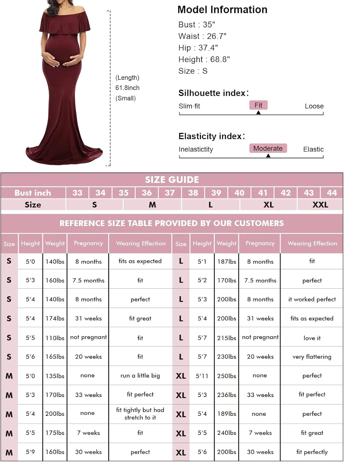 Glampunch Womens Off Shoulder Maternity Dress Ruffles Elegant Slim Gowns Fit Maxi Photography Dress
