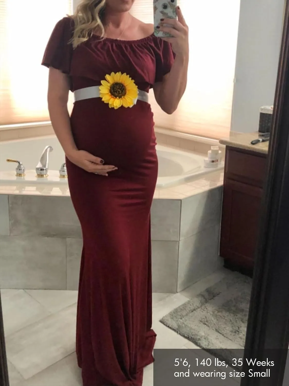 Glampunch Womens Off Shoulder Maternity Dress Ruffles Elegant Slim Gowns Fit Maxi Photography Dress