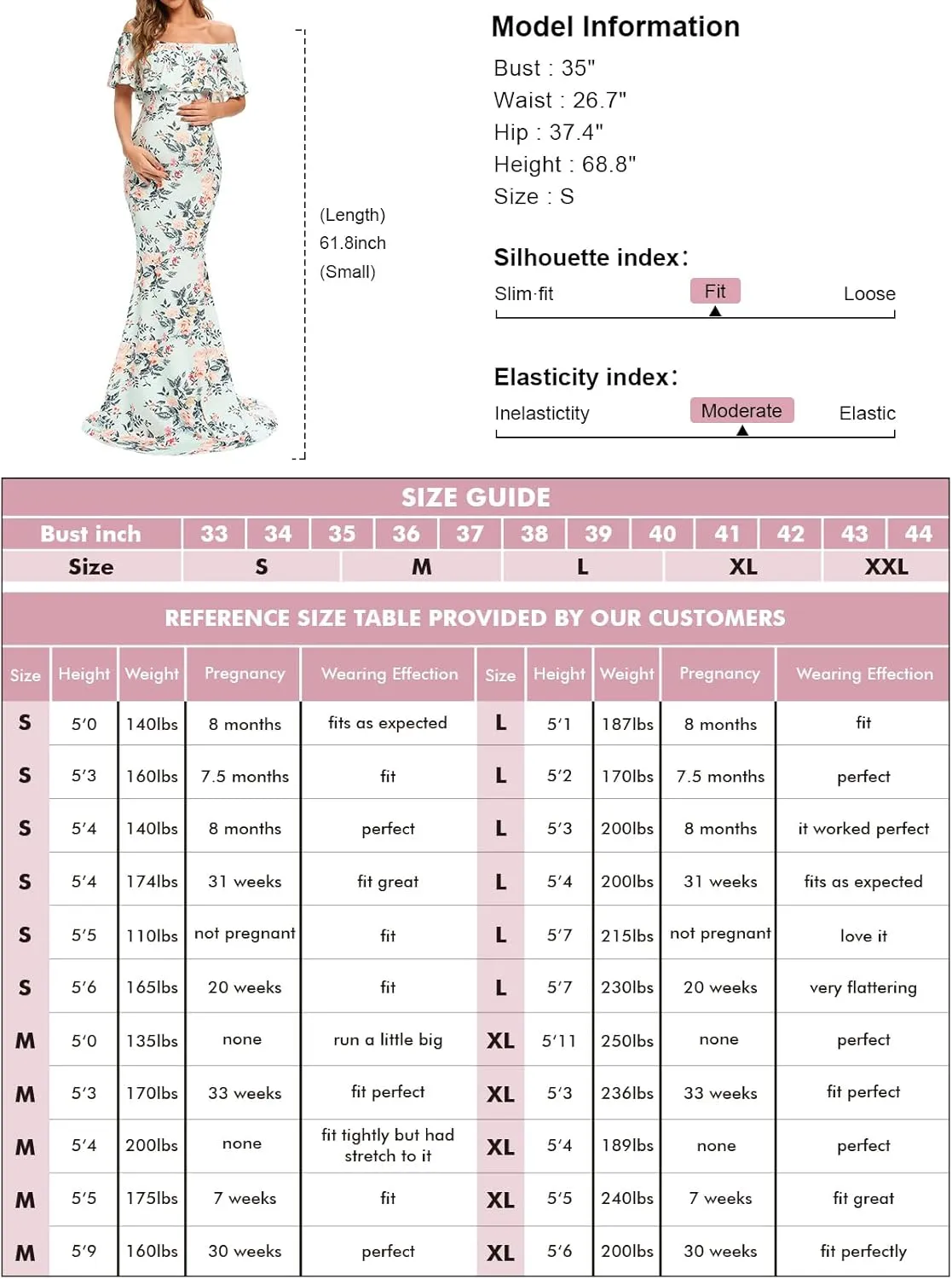 Glampunch Womens Off Shoulder Maternity Dress Ruffles Elegant Slim Gowns Fit Maxi Photography Dress