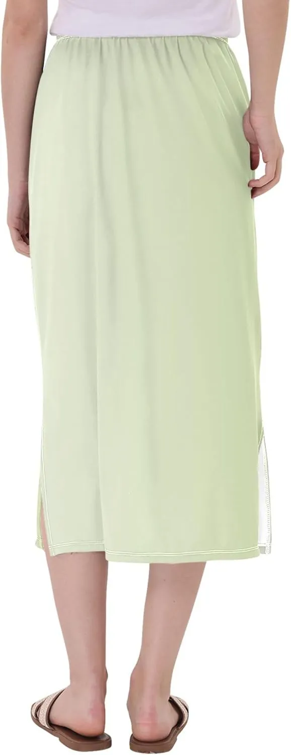 Green Yellow Glitter Slit Skirt Midi Long Womens Cute Straight Fit Skirts High Waist Stretch Fall Skirt S