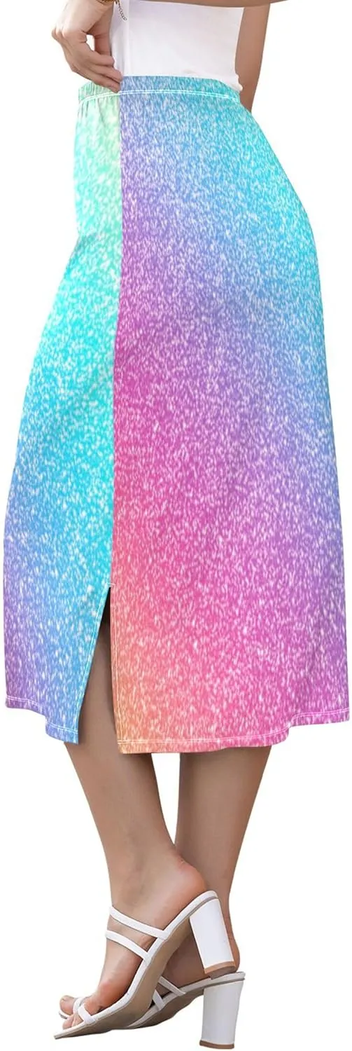 Grey Gradient Midi Skirts with Slit Womens Cute Pencil Skirt High Waist Stretch Summer Skirt S