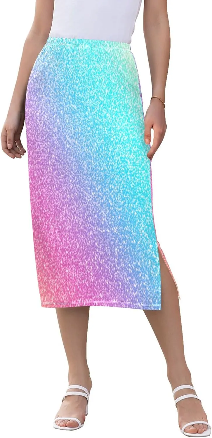 Grey Gradient Midi Skirts with Slit Womens Cute Pencil Skirt High Waist Stretch Summer Skirt S