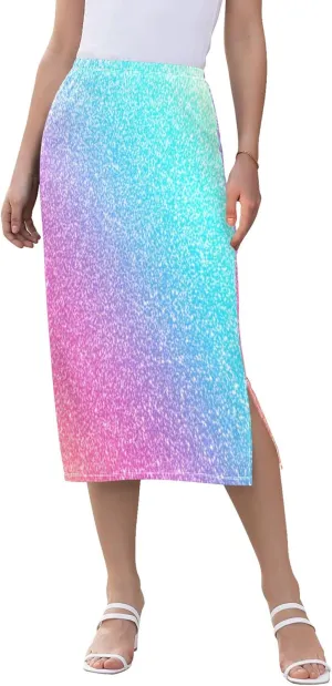 Grey Gradient Midi Skirts with Slit Womens Cute Pencil Skirt High Waist Stretch Summer Skirt S