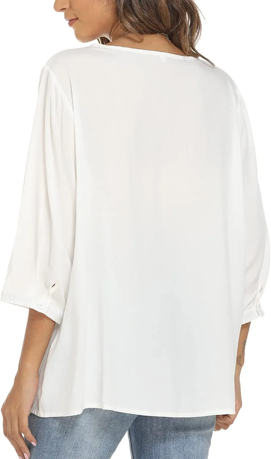 Grosy Women's Embroidered Plain Tunic Tops for Summer Fall Spring, Simple Elegant Dressy Blouse Casual Embroidery Solid Shirt