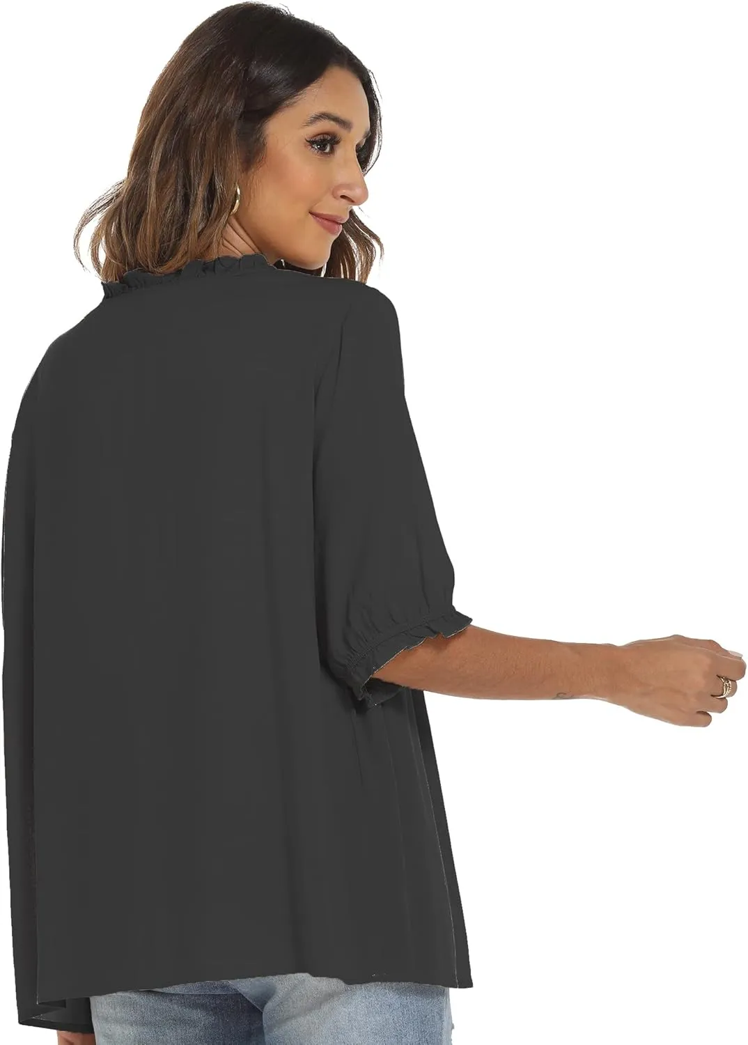 Grosy Women's Embroidered Plain Tunic Tops for Summer Fall Spring, Simple Elegant Dressy Blouse Casual Embroidery Solid Shirt