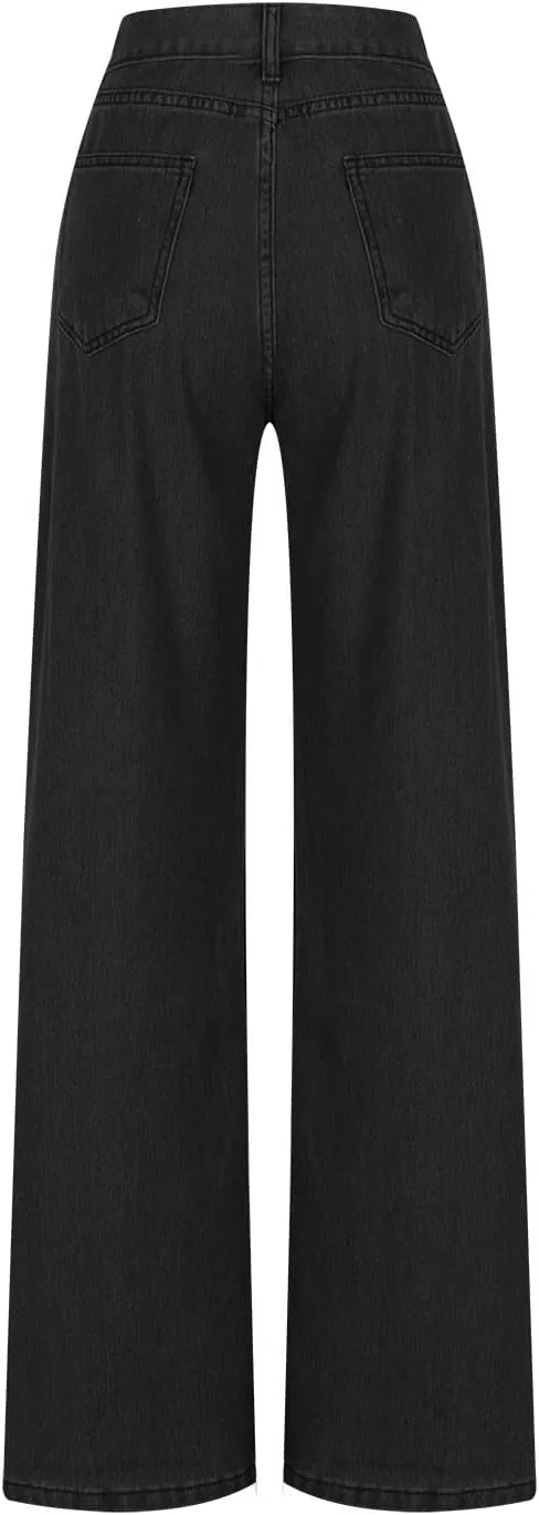 HGps8w Classic Straight Leg Jeans for Women Stretchy Casual High Waisted Versatile Denim Pants with Pockets